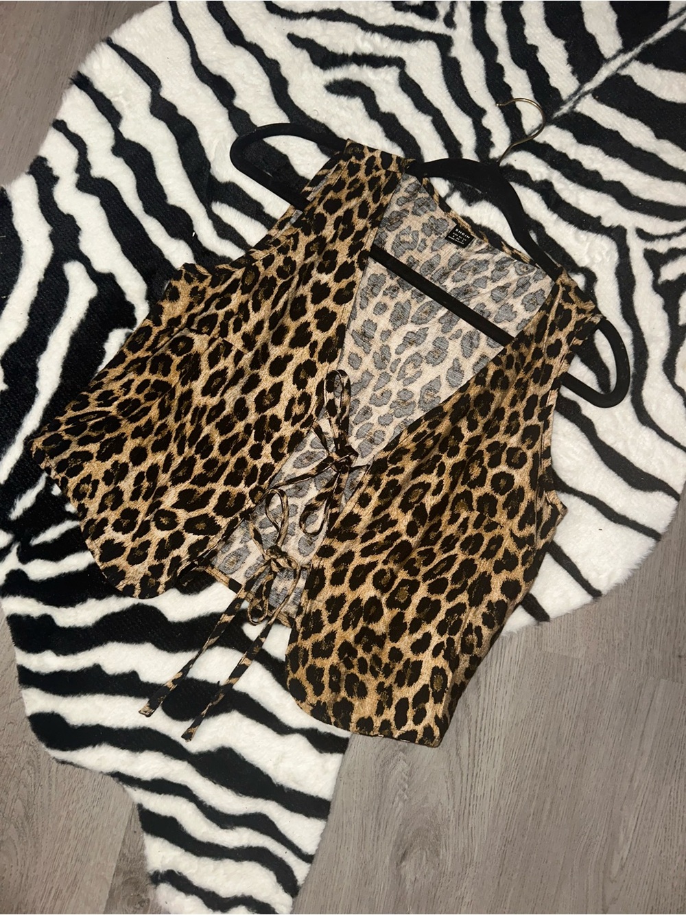 SHEIN Leopard Lace-Up Sleeveless Vest - Brown/Black